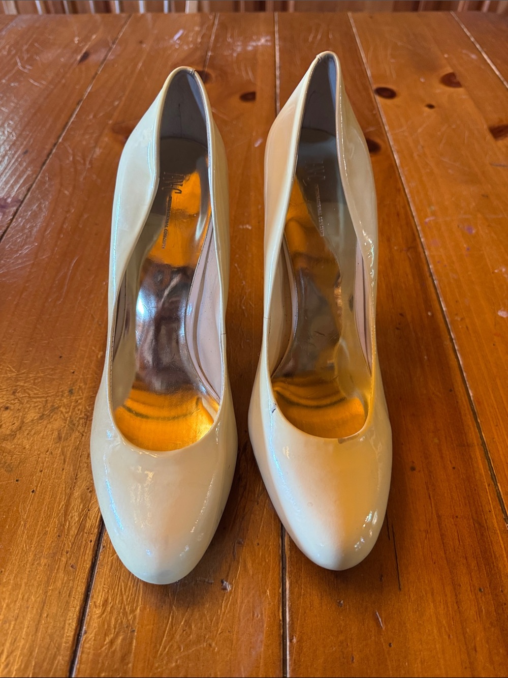 INC International Concepts Cream Patent Round-Toe Pumps